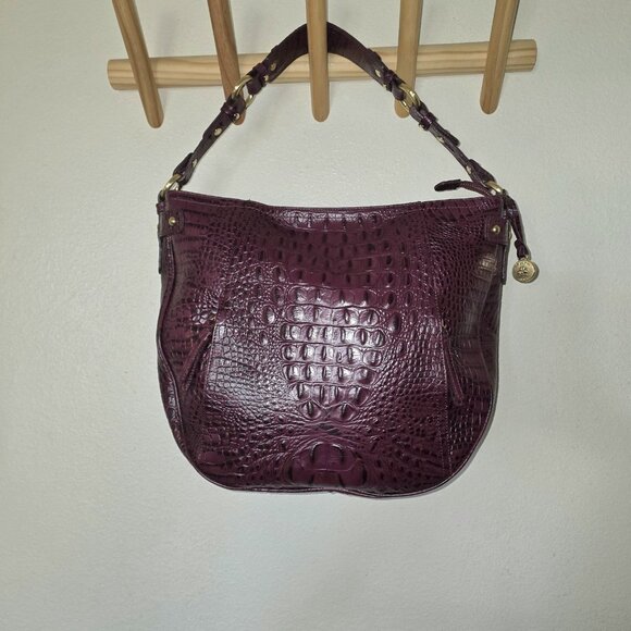 Brahmin Lauren Port Melbourne Oxblood Crocodile-Embossed Hobo Bag New - Picture 2 of 16